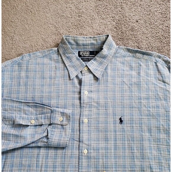Polo Ralph Lauren Shirt Mens Extra Large Blue Button Up Plaid Linen Lowell Sport - Picture 1 of 14